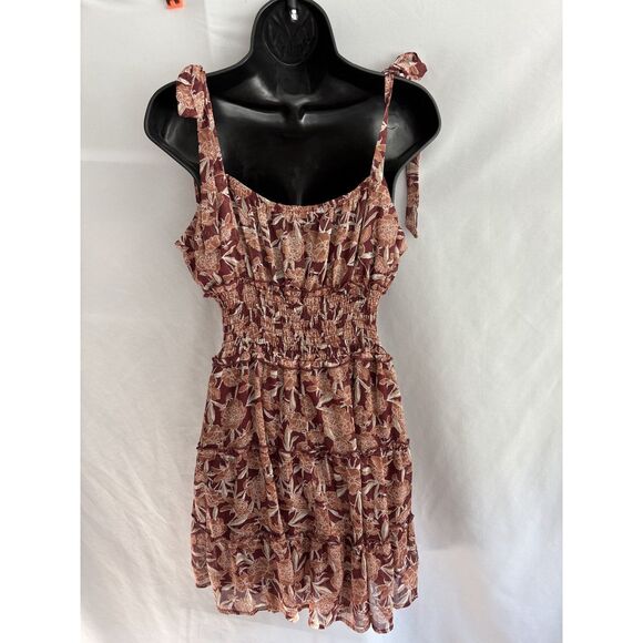 Trixxi Ruffle Fit n Flare Dress Floral Burgundy Brown Prairie Cottage XL Tiered - Picture 5 of 11
